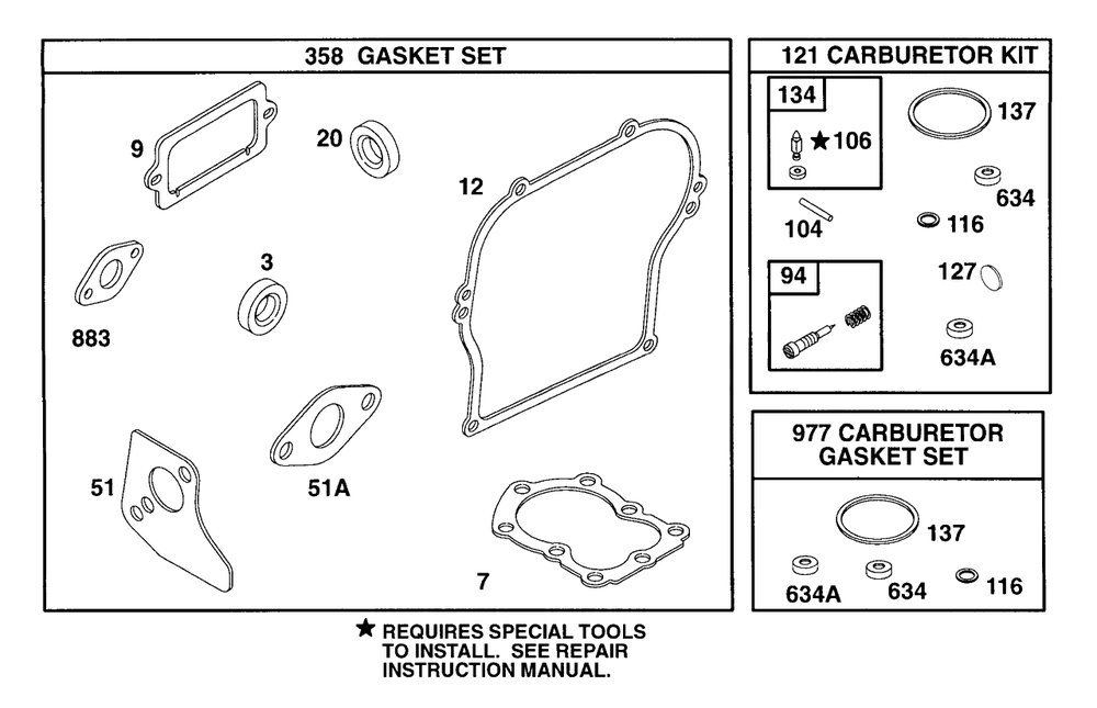 Gasket Sets Diagram and Parts List for 83412-0105-04  Briggs and Stratton Engine